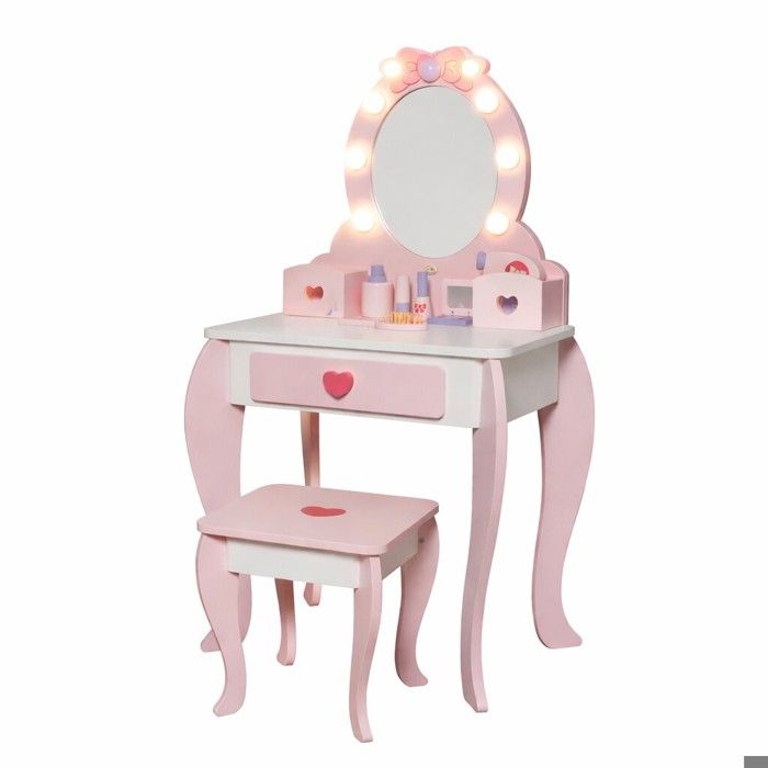 Coiffeuse enfant - GINGER HOME - Miroir éclairé - Tabouret inclus - MDF & bois massif