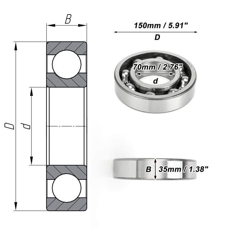 Motoforti 6314 & Deep Groove Ball Bearings P5 70x150x35mm Lubricated Bearings Open Type Silver Tone Scooter Skateboard Wheel
