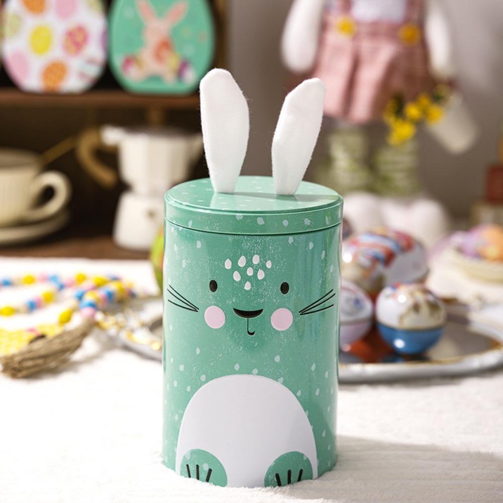Cute Easter Bunny Tin Box Vintage Storage Gift Box Creative Iron Bucket Ornament Party Favors