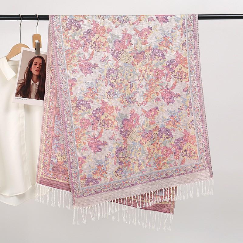 Floral Print Tassel Scarf Women Lightweight Wrap Shawl 70x175cm All-Season Versatile Accessory In Chic Elegant Style