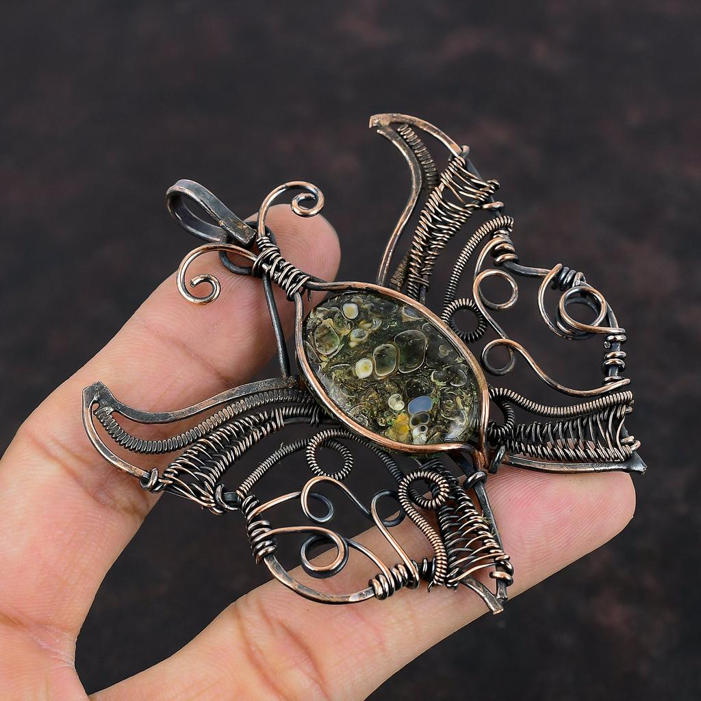 Подвеска из агата Turritella, подвеска из медной проволоки, подвеска из драгоценного камня, подвеска в виде бабочки, ручная работа, медные украшения, подарок для него, антикварный кулон