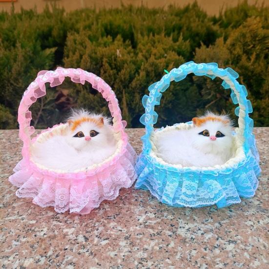 Реалистичная игрушка для кошек со звуком, портативная кружевная корзина с цветами, имитация искусственного меха, модель котенка, украшение, украшение для детей, любителей домашних животных, подарок на день рождения