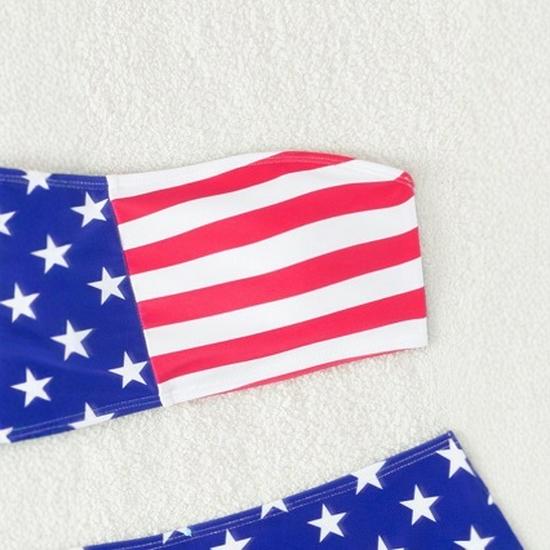 Women's European & American Flag-Inspired Two-Piece Swimsuit - Painted Design, Sexy & Gathered Bikini
