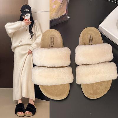 Женские осенние новые нежные ретро повседневные тапочки на толстой подошве и с хлопковым мопом на одной перемычке