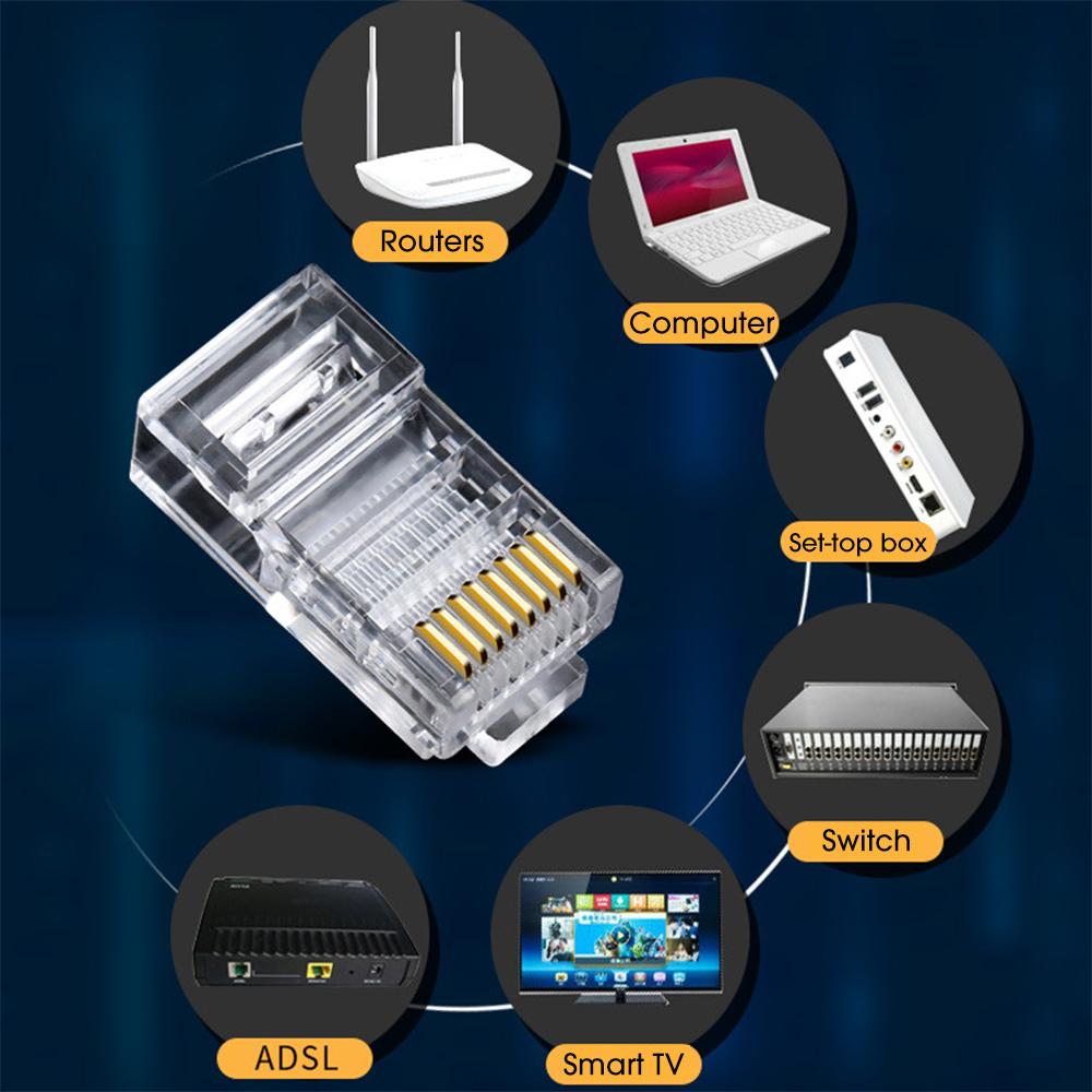 Разъемы RJ45 с защитными колпачками Cat6 Cat5e Ethernet Кабели Модульный штекер Позолоченный для одножильного и многожильного UTP кабеля