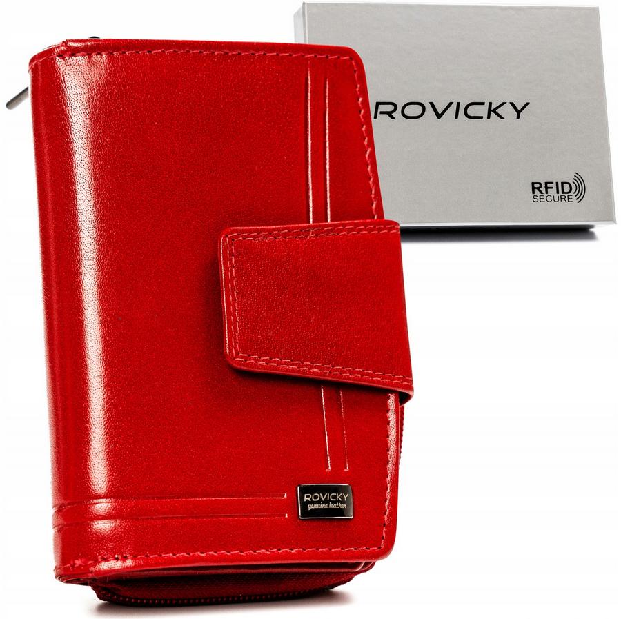 Women's wallet made of genuine leather with a zipper and snap closure - Rovicky