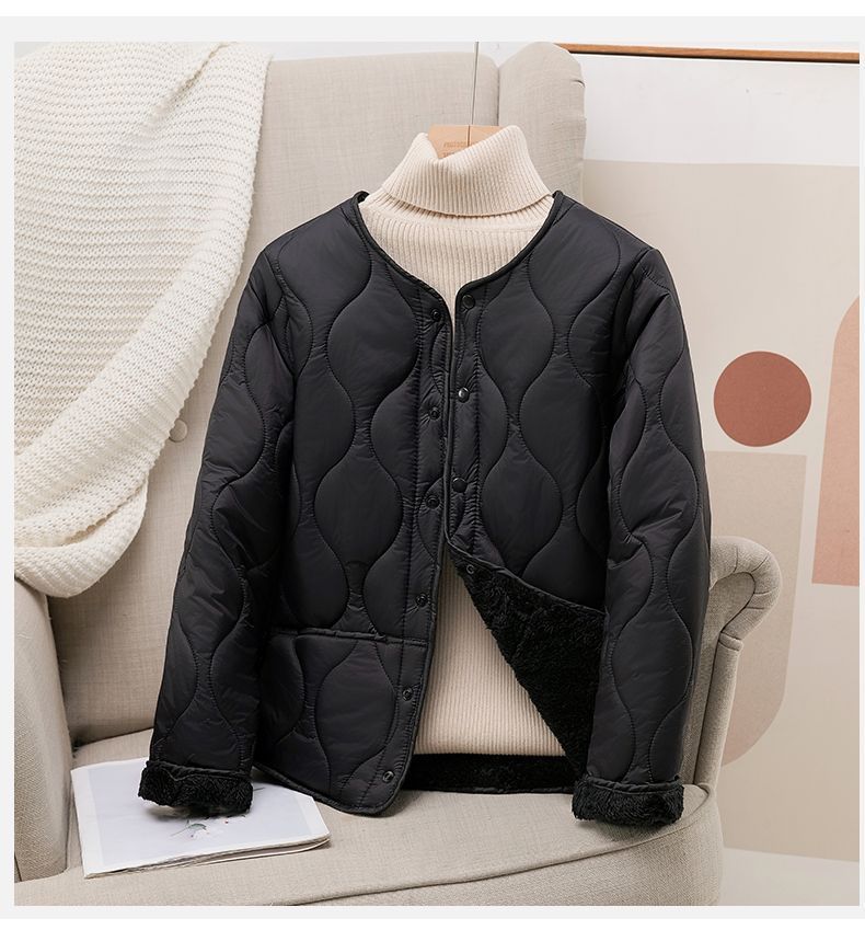 cotton-padded jacket with velvet liner, slim-fitting short cotton-padded jacket, warm in autumn and winter, close-fitting cotton jacket, down cotton