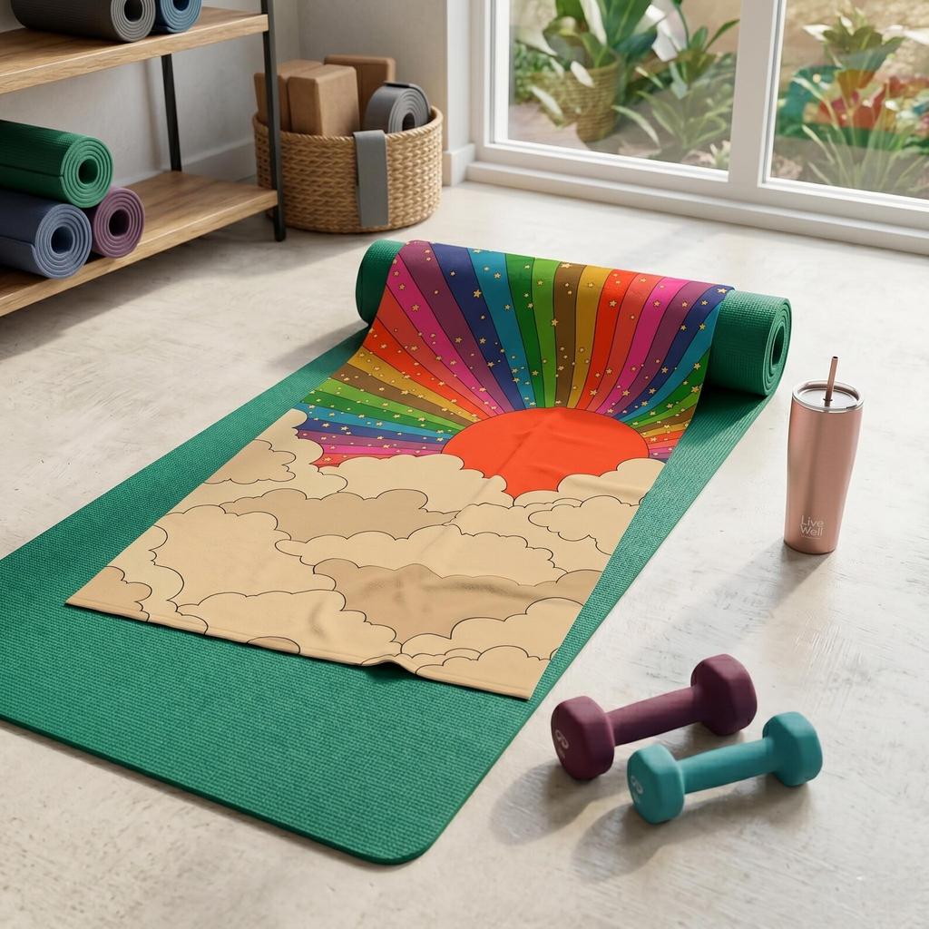 Retro Rainbow Beach Towel 70s Groovy Sun and Clouds Summer Bath Towels Bathroom Items Baby Sauna Spa For Home Travel Playa Gym