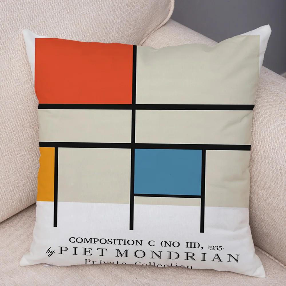 Piet Mondrian Geometric Line Color Block Pillowcase Soft Plush Throw Cushion Cover Decor Nordic Style Pillow Case for Sofa Home