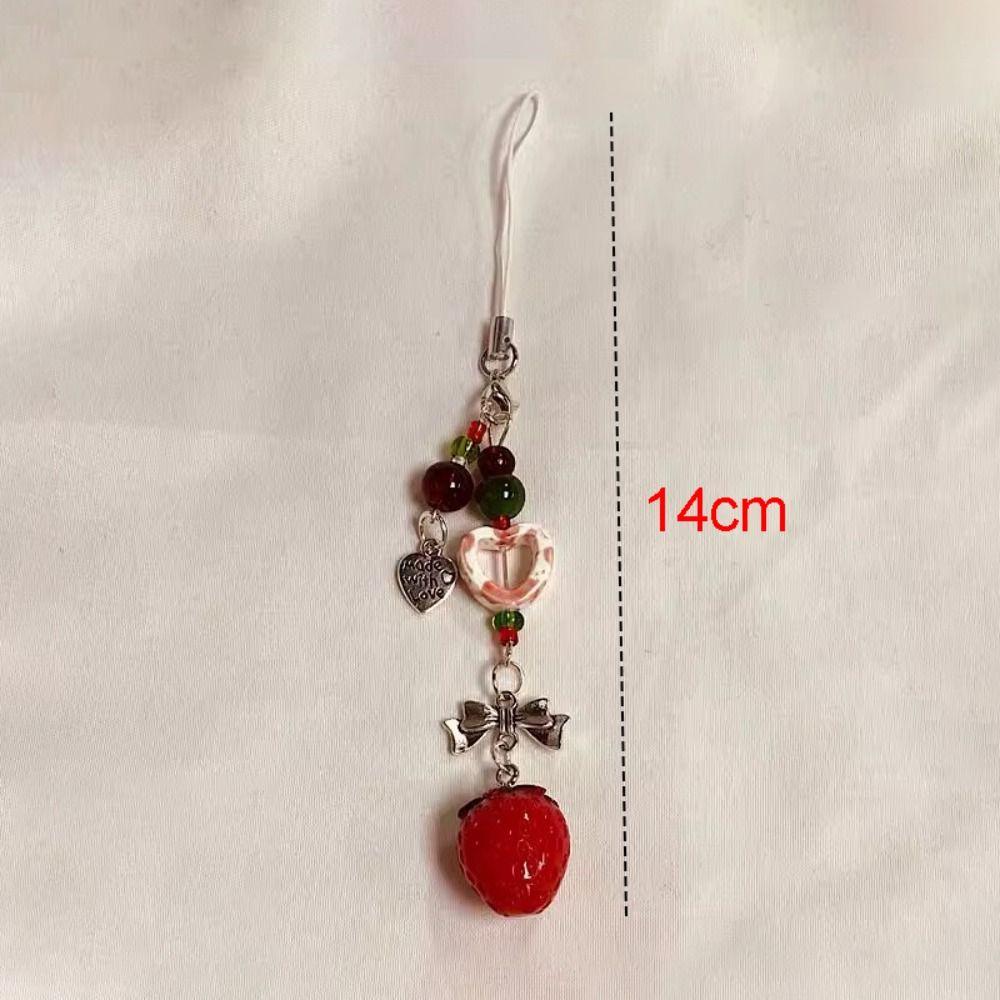 Y2K 3D Strawberry Phone Strap Cute Love Heart Pendant Keychain  Bag Phone Accessories