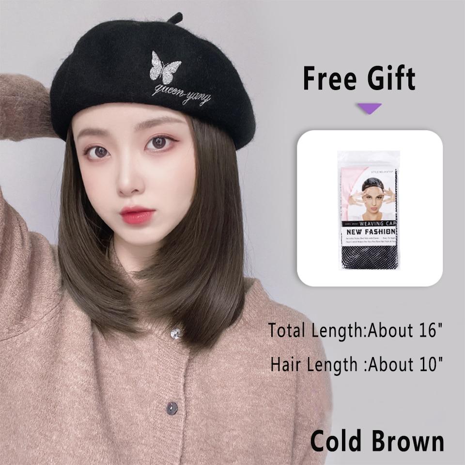 LUPU Берет-шляпа, парики для женщин, синтетический парик «боб», черная шляпа, парики, шапка с волосами, естественное соединение, термостойкие волосы