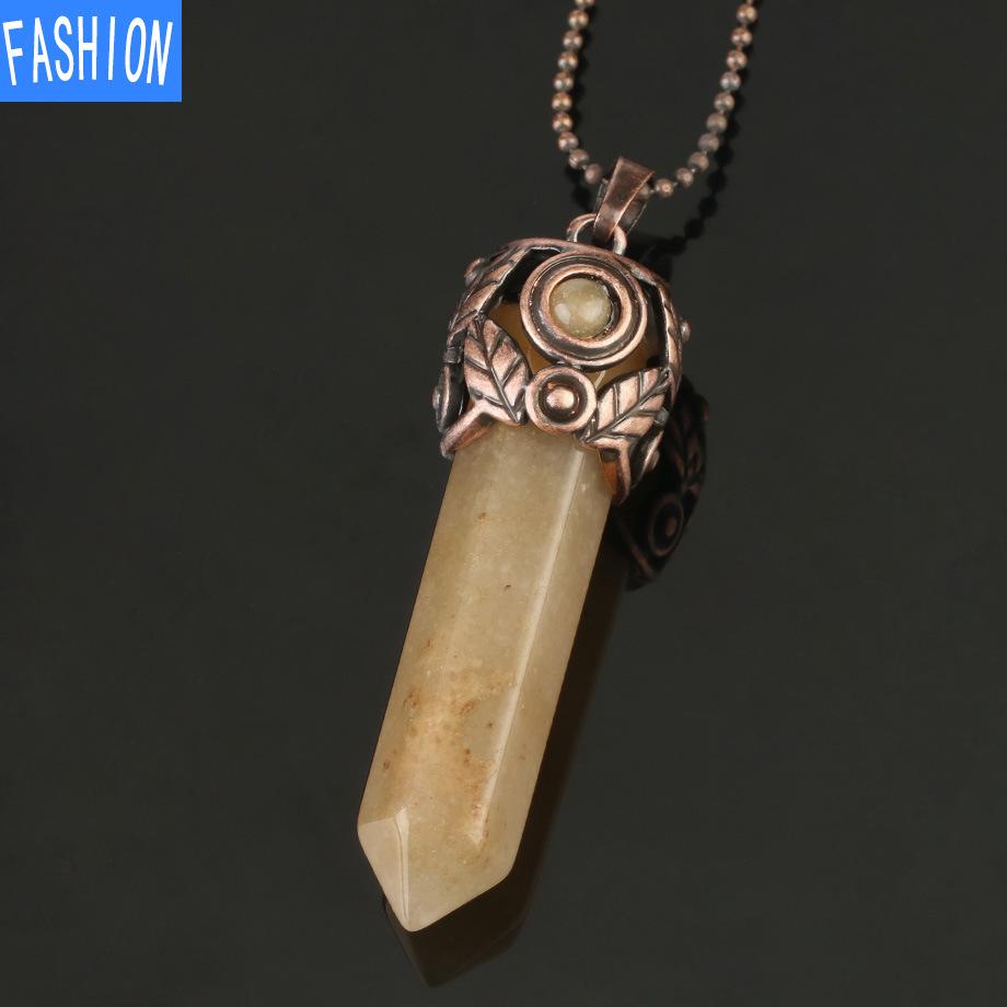 Ожерелье из натурального кристалла с шестиугольной подвеской и аметистом, осеннее и зимнее женское ретро-ожерелье