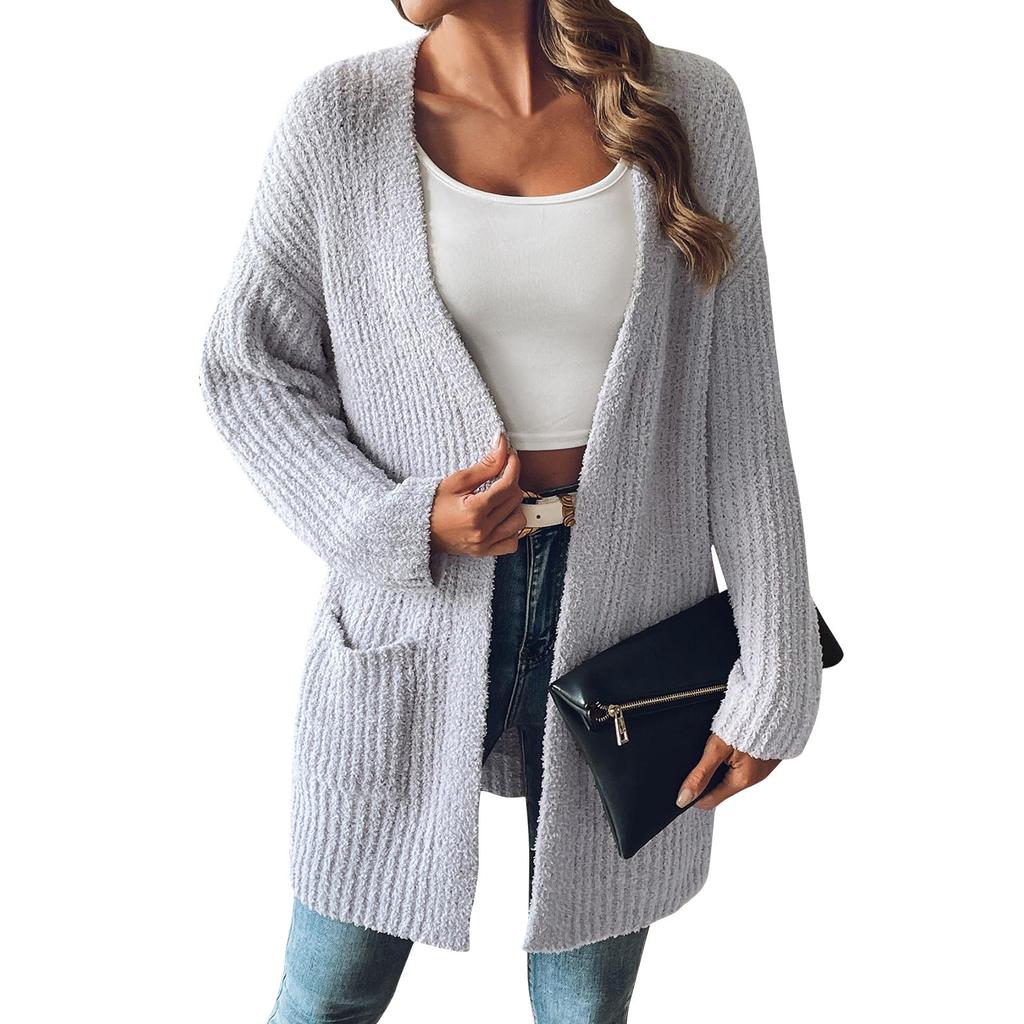 Ladies' And Winter Knitted Sweater Casual Cardigan Double Pocket Sweater Jacket