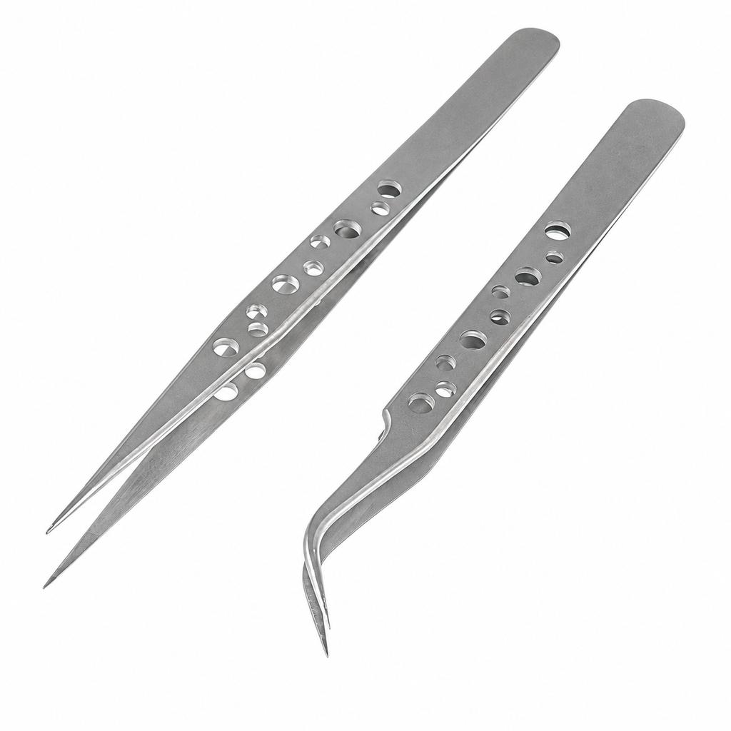 Precision Modeling Tweezers Set Of 2 Steel For Electronics Service