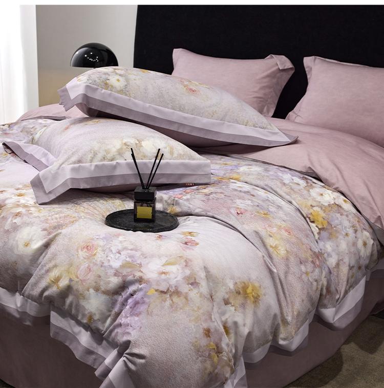Light luxury and high-end all cotton brushed thickened warm autumn and winter four piece set - Huaxijian Purple