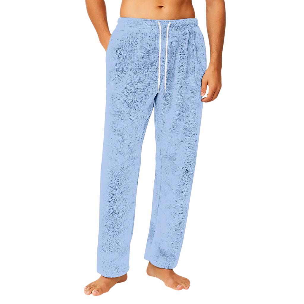 Men's Drawstring Pocket Flannel Pants Homewear Sleep Pants