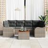 7-piece Garden Sofa Set with Grey Cushions Poly Rattan Acacia, 2-seater Garden Sofa with Grey Cushions 3347405