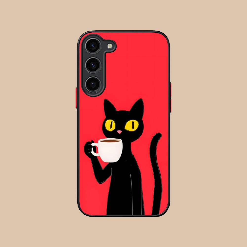 Милый Кофе-Кот Силиконовый Чехол для Мобильного Телефона для Samsung Galaxy S26 S25 S24 S23 S22 S21 Plus FE Ultra Разноцветный Чехол