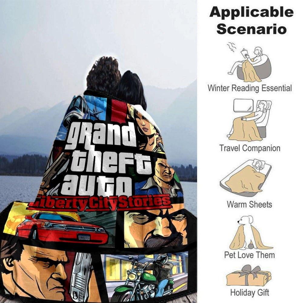 1 шт. Мягкое фланелевое одеяло Grand Theft Auto с дизайнерским принтом. Уютное одеяло для всех сезонов, идеально подходит для дивана, кровати, офиса