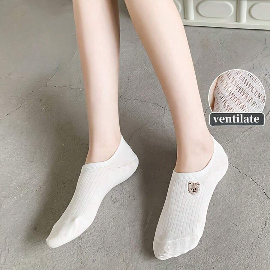 Набор из 10 пар женских носков-лодочек Модные универсальные носки до щиколотки Удобные дышащие мягкие милые носки с мультяшным рисунком белые носки