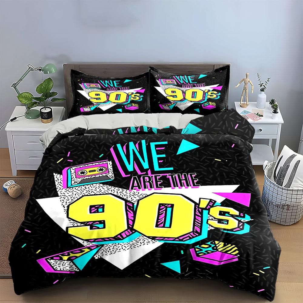 Cassette tapes and geometric shapes. Bedding sets Duvet cover sets Duvet covers Pillowcases(1 * Duvet Cover 2 * Pillowcases without duvet insert)