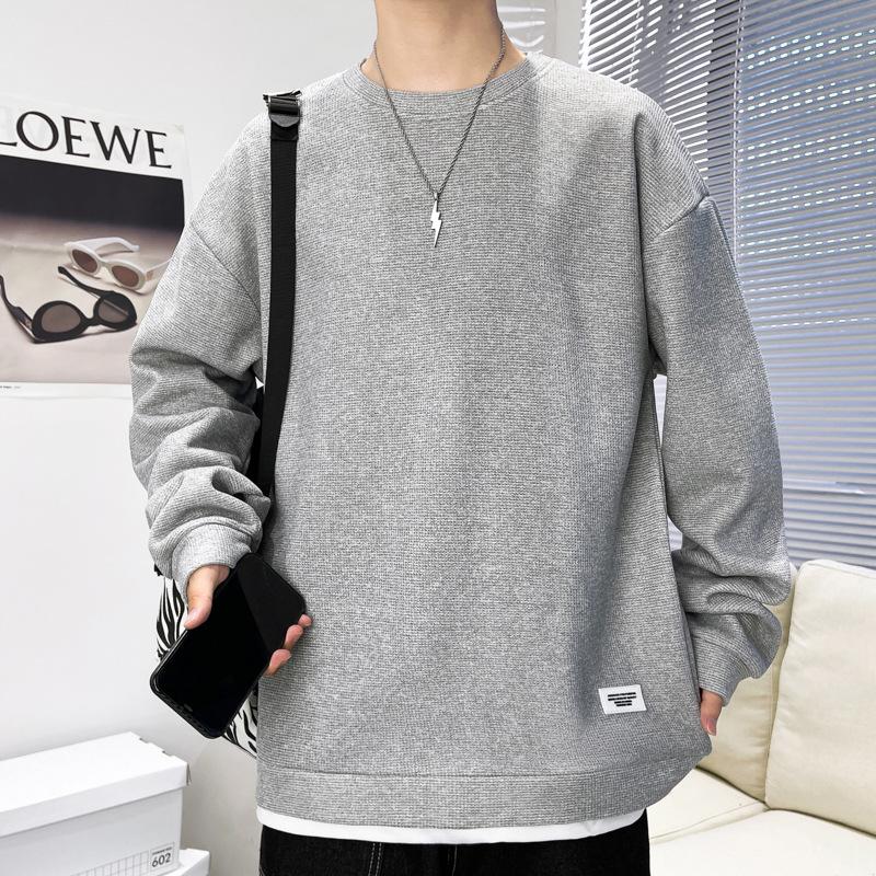 Толстовка с круглым вырезом мужская весна и осень модная однотонная корейская свободная повседневная куртка с длинными рукавами пуловер универсальная мужская одежда