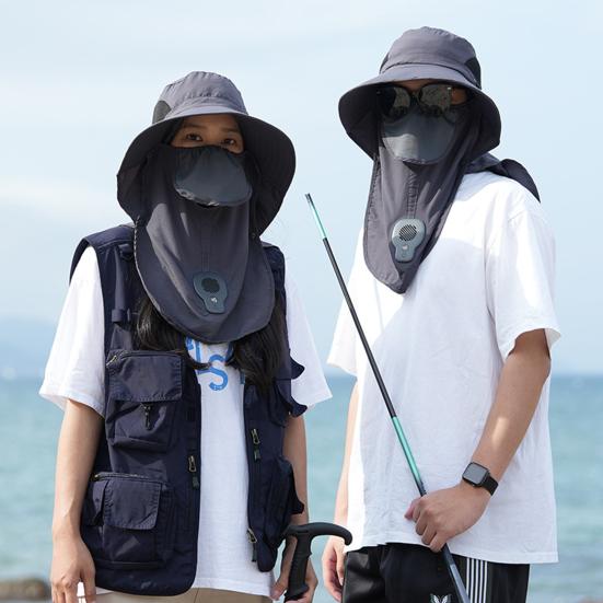 Sun Hat with Smart Fan Ventilation 360-Degree Sun Protection Adjustable Face Guard Shawl Design Outdoor Hat
