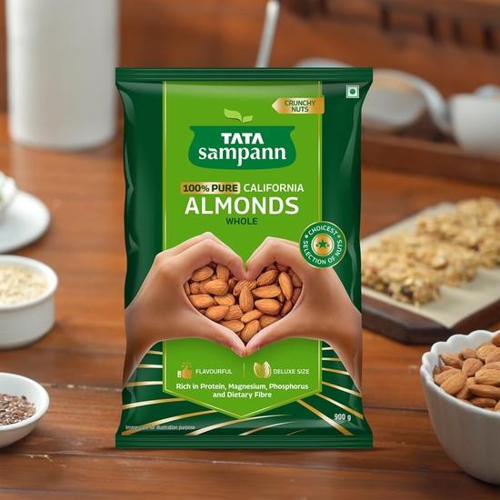 Tata Sampann Pure California Almonds Whole, 900g, Real Nuts, High in Fiber, Badam Giri, Rich in Protein, Magnesium, Phosphorus