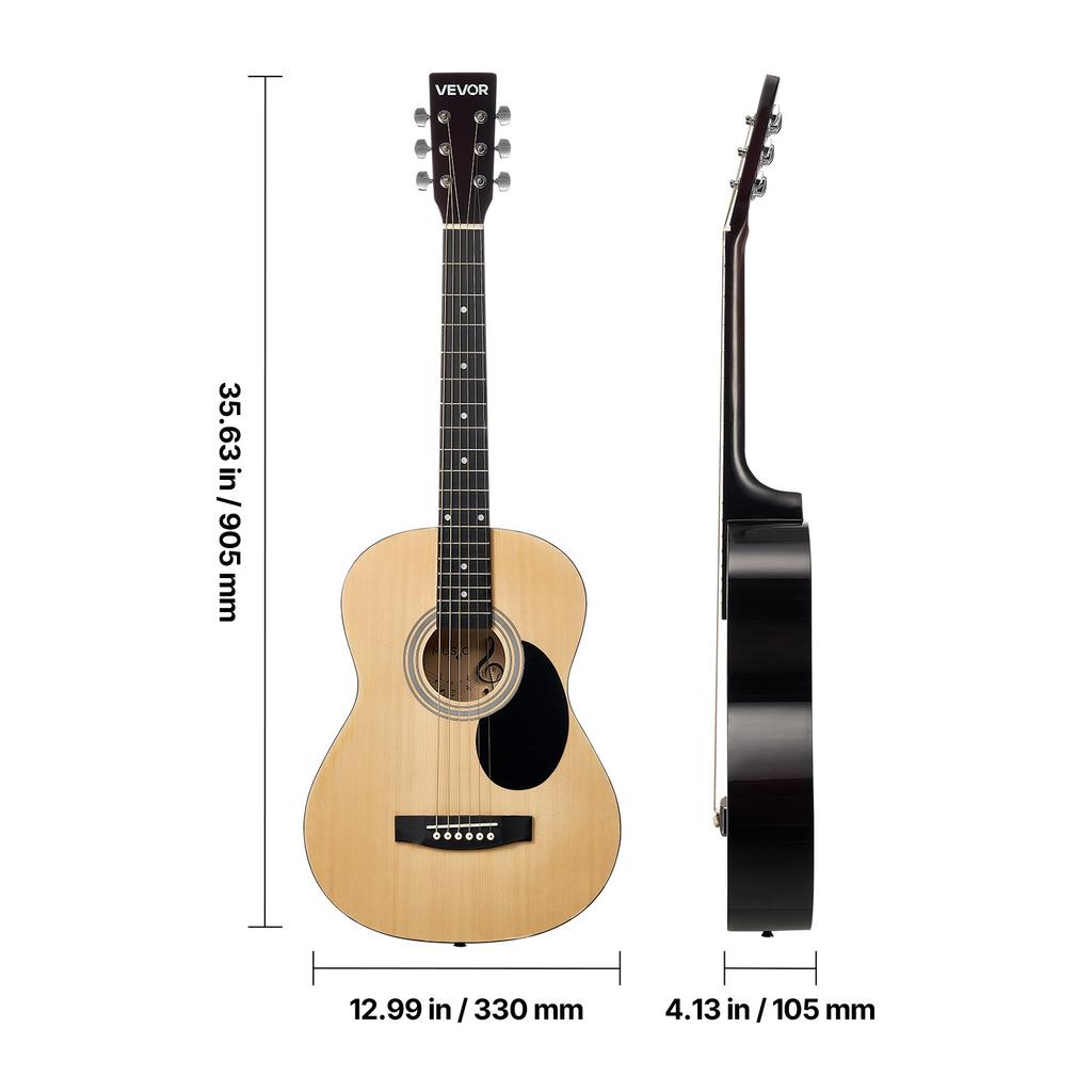 VEVOR 36 in / 914,4 mm Dreadnought Acoustic Guitar Natural Beginner Bundle Gig Bag for Teen