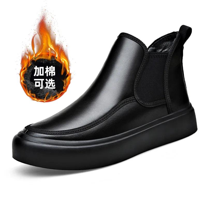 Ботинки мужские Dermis Мужская обувь Осень-зима Мужская обувь Теплая толстая подошва Высокий верх из коровьей кожи Нескользящие ботинки Челси Botas Hombre Piel