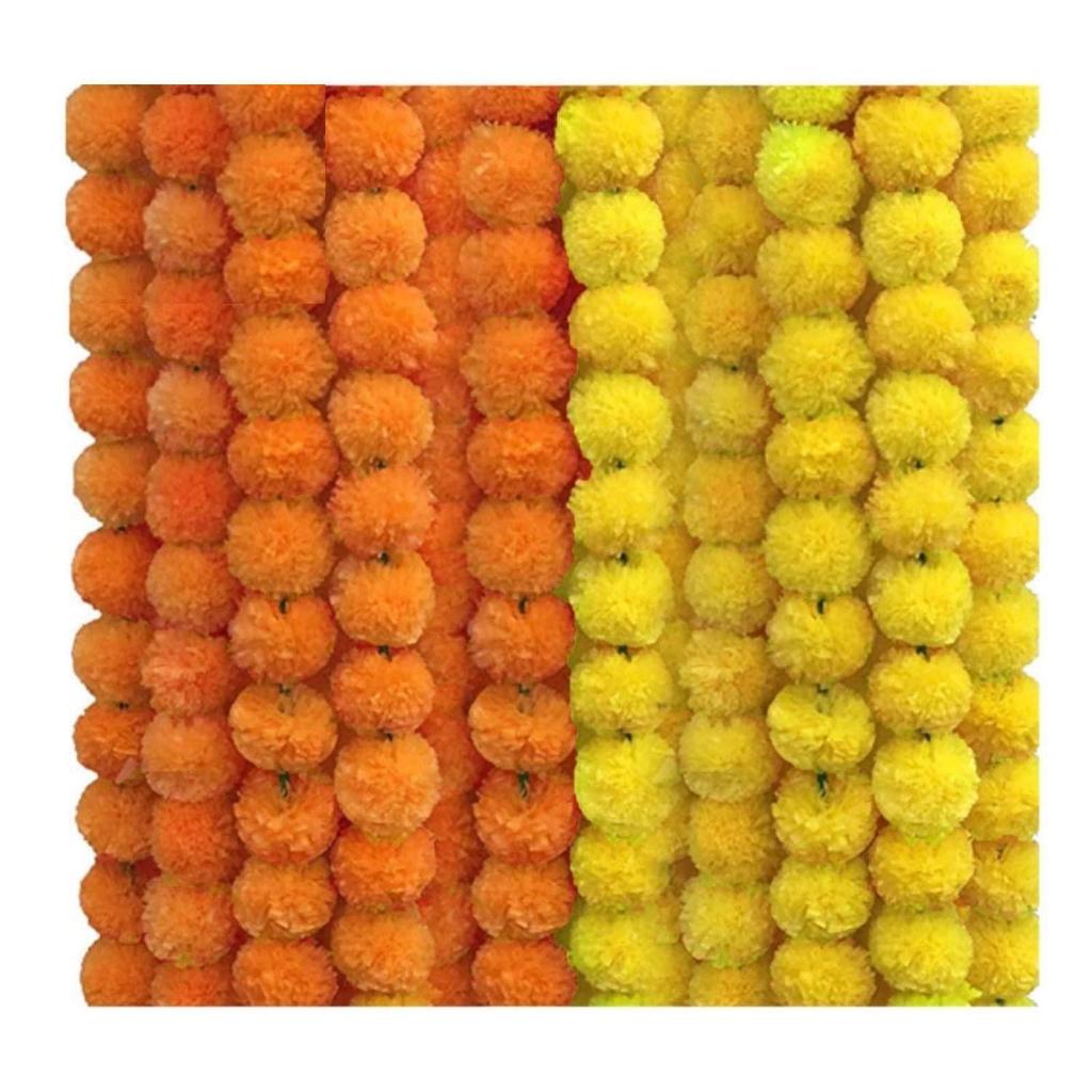 10 Pcs Indian Handmade Artificial Marigold Garland Flowers for Decoration Long for Door Decoration Toran Genda Phool for Wedding