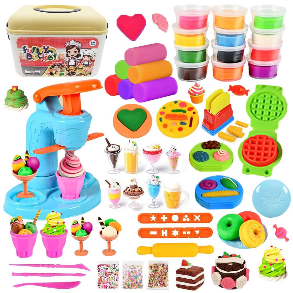 Heculos Clay 18 Пшеничный 51 Штука Глина Глина Мороженое Притворяться Притворная Игра Сделай Сам Игрушка Чехол для хранения в комплекте Игрушки, Глина, Набор, Играть, Еда, Формы, Инструменты,