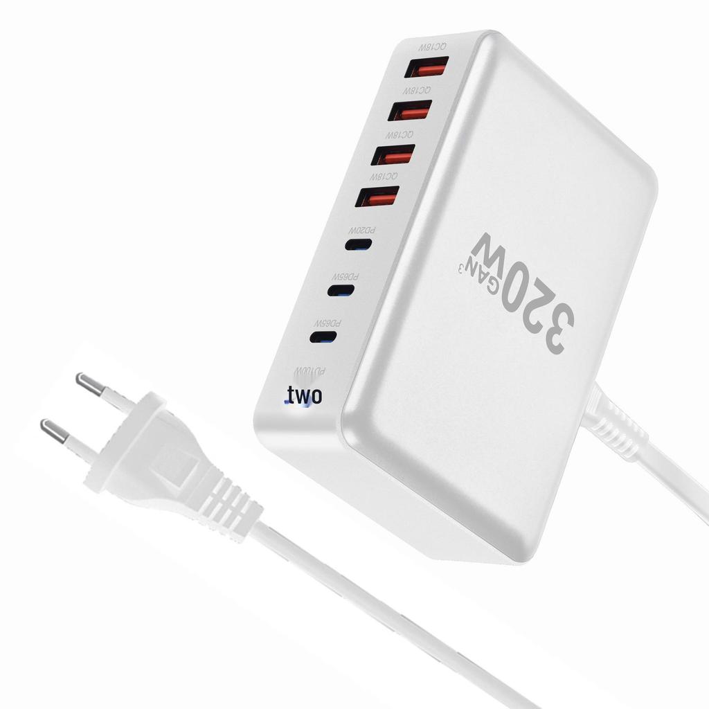 Настольное зарядное устройство 500 Вт на нитриде галлия с 8 портами: 6 USB-C и 2 USB-A