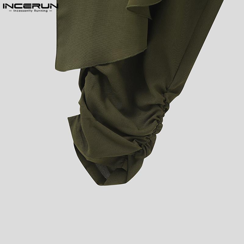 INCERUN Мужские повседневные полупрозрачные брюки-шаровары со шнуровкой и неровными слоями, со складками