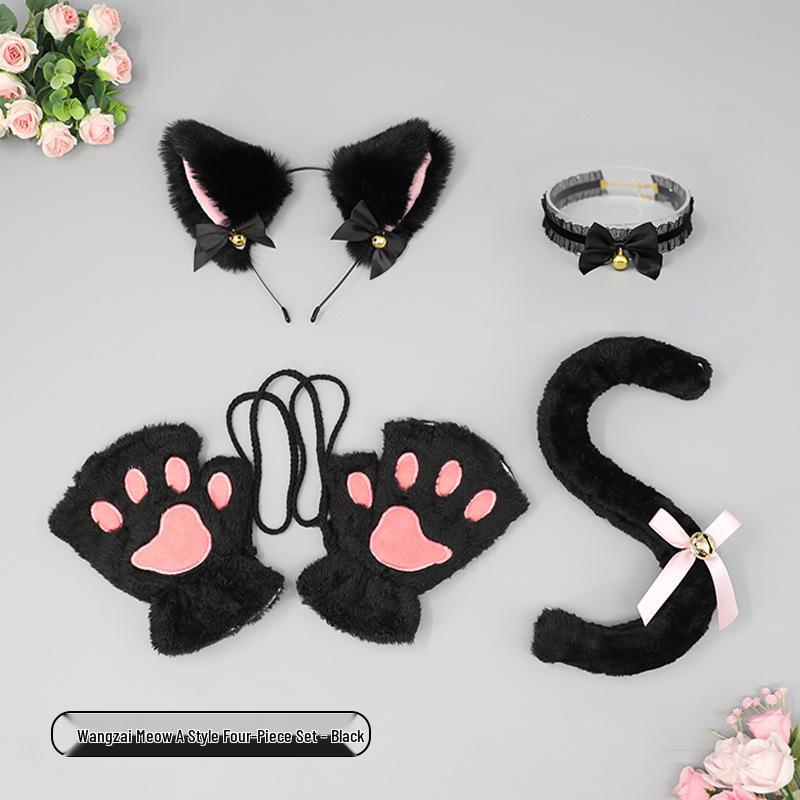 Милый кошачий косплей-набор: Ободок с кошачьими ушками, перчатки-лапки и аксессуар-хвост