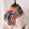 Luxury Rainbow Color Plaid Designer Winter Scarf Women Cashmere Shawl Outdoor Blanket Neckerchief Wrap Pashmina Tassel Warm Lady