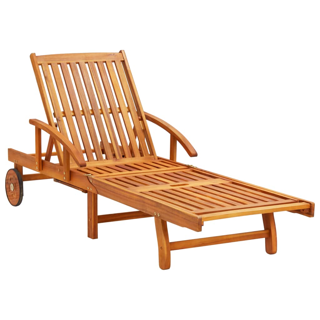 Folding Sun Lounger with Cushion Solid Acacia Wood