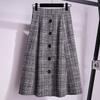 Autumn Winter Women's Wais Skirt High Waist A-line Skirt Vintage Plaid Mid-length Woolen Plaid Skirtt