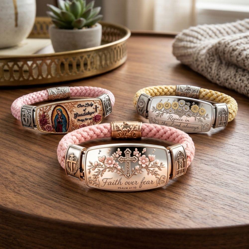 Stainless Steel Cross Faith Bracelet Faith Over Fear Faith Scripture Bracelet Everyday Wear