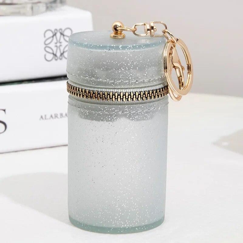 Новая цилиндрическая мини-сумка для помады ярких цветов, блестящая сумка для монет на молнии с брелком, портативный органайзер для блеска для губ
