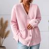 2025 Autumn/Winter Women's Long Sleeve V-neck Solid Color Knit Cardigan Sweater with Pockets