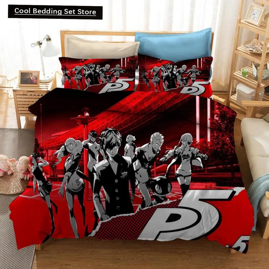 Модный 3D Принт Persona 5 P5 Аниме Игра Комплект Постельного Белья Двуспальный Полуторный Кинг Пододеяльник Одеяло Наволочка Мальчики Девочки Взрослые Спальня