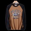 Men's Autumn Sports Casual Washed Cotton Long-Sleeve T-Shirt with Color-Blocking and Raglan Sleeves, Export Surplus