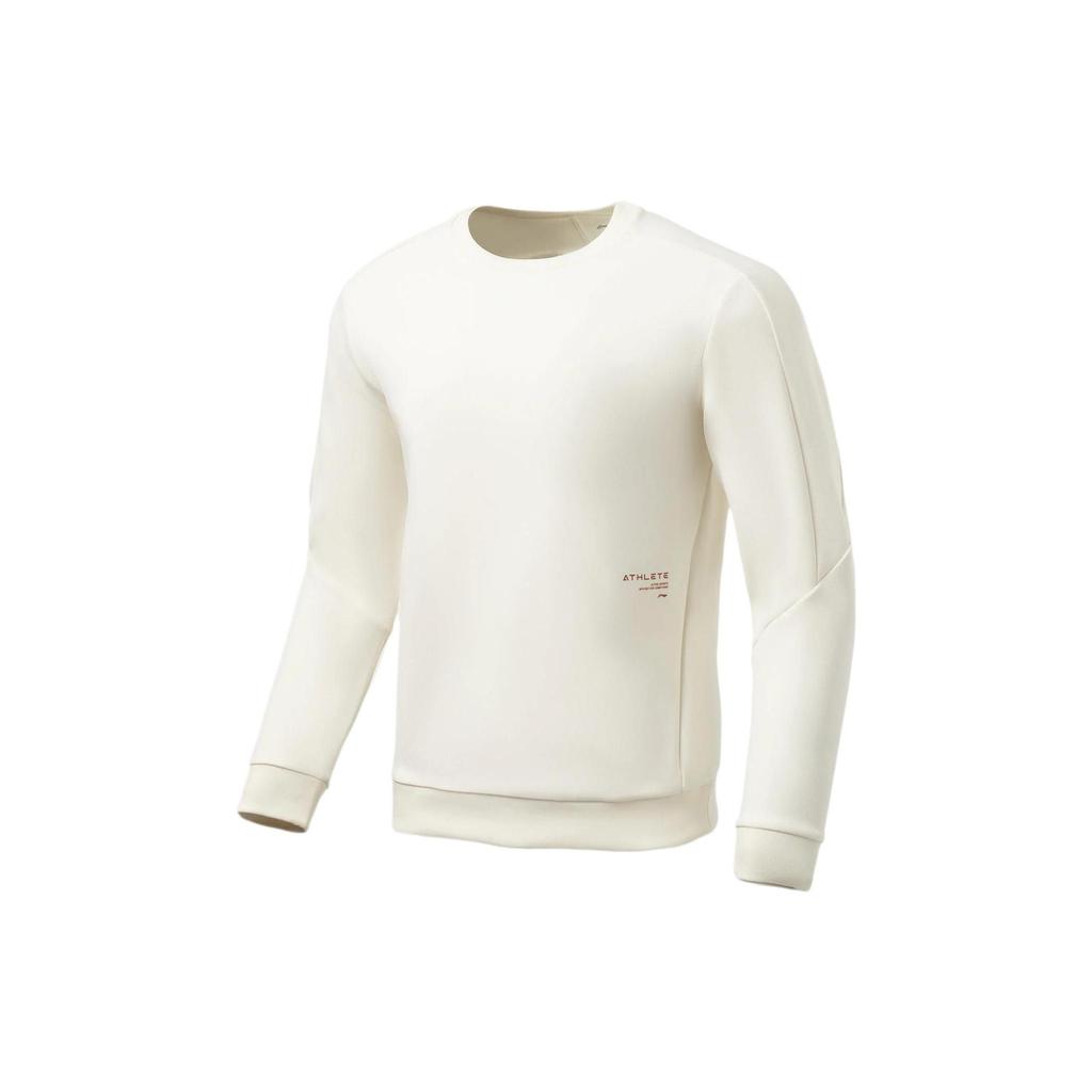 Li-Ning Fitness Series 3D Tailored Solid Color Crew Neck Sweatshirt Men Tops Vanilla-White AWDS007-5