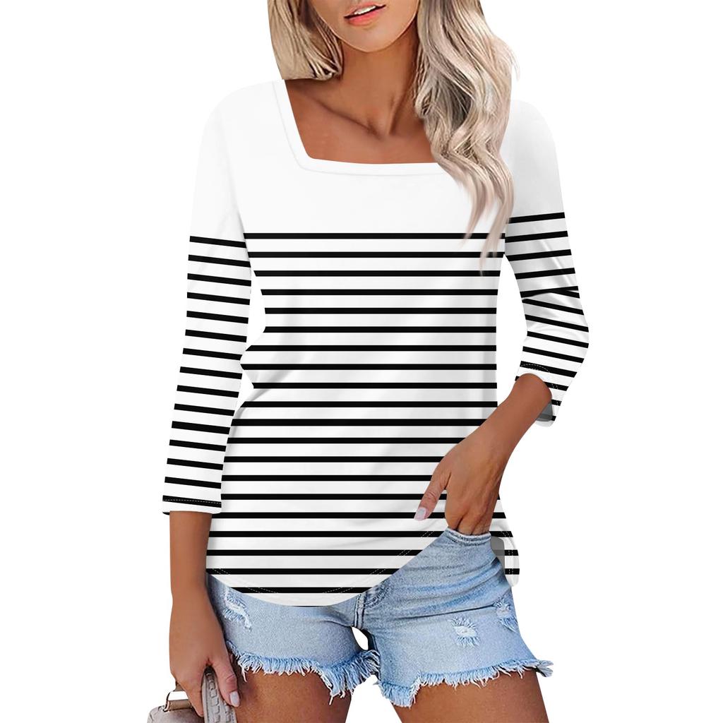 Рубашка для женщин, модная повседневная свободная футболка с квадратным вырезом и рукавами 3/4, женский топ