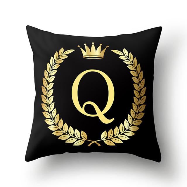 45x45cm Black Gold Letter Crown Polyester Cushion Cover Sofa Home Decor Pillowcase Decorative Cushion