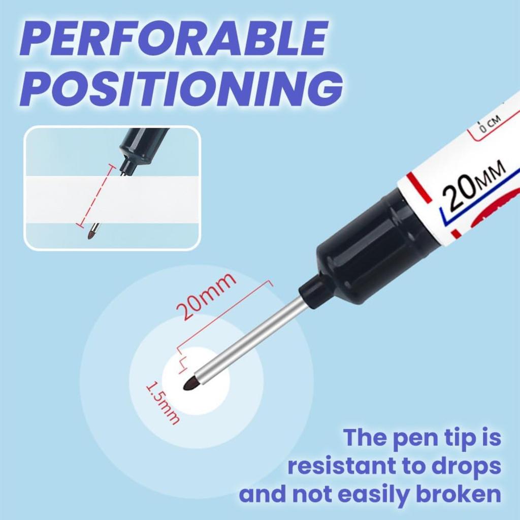 10pcs Long Head Deep Hole Marker Pens, Waterproof Construction Markers for Woodworking, Metal, 20mm Deep Reach Permanent Ink Markers, Quick-Dry