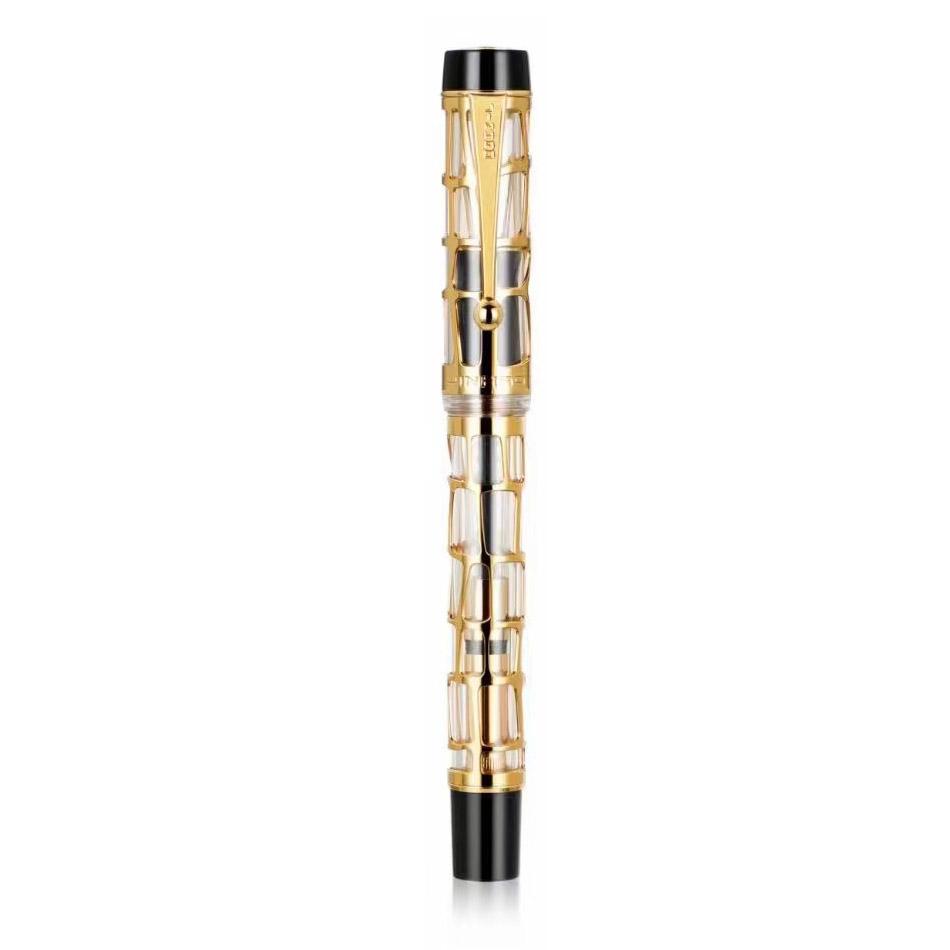 Перьевая ручка Jinhao Century 100 с гальваническим покрытием из настоящего золота, полая, с чернилами, гладко пишет, перо F для школы, офиса, бизнеса
