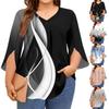 Women's Prined V-neck Plus Size Tops 3/4 Sleeves Elegant Shirt Tops