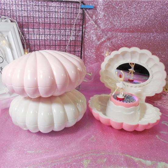 Вращающаяся светодиодная музыкальная шкатулка в форме ракушки для девочек, музыкальная игрушка, детский рождественский подарок